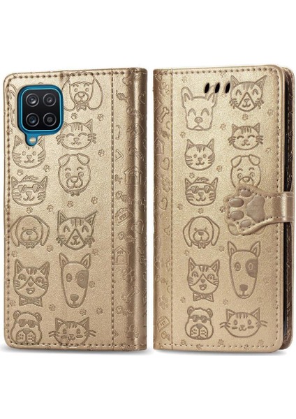 Samsung Galaxy A12 Için Kılıf Kısa Kayış Kapak Kapak Karikatür Hayvanlar Kılıf (Yurt Dışından)