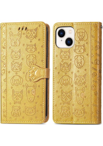 Iphone 14 Için Kılıf Kapak Kapak Kısa Kayış Deri Kılıf Karikatür Hayvanlar (Yurt Dışından)