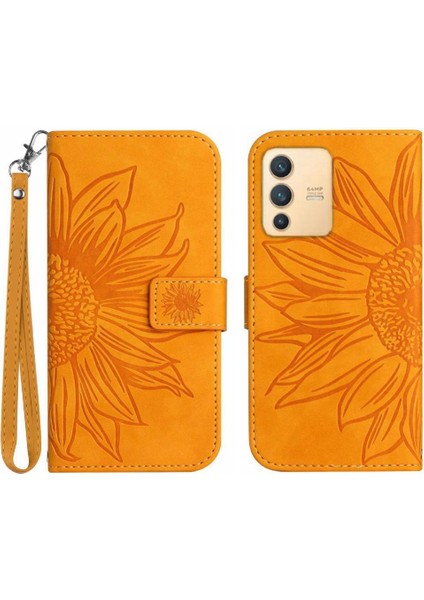 Kart Yuvaları Tutucu Flip Cüzdan ile Vivo V23 5g Kabartmalı Ayçiçeği Için Kılıf (Yurt Dışından)