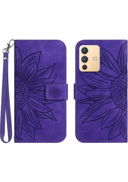 Kart Yuvaları Tutucu Flip Cüzdan ile Vivo V23 5g Kabartmalı Ayçiçeği Için Kılıf (Yurt Dışından)