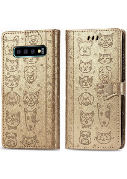 Samsung Galaxy S10 Karikatür Hayvanlar Için Kılıf Kapak Çevirin Deri Kılıf (Yurt Dışından)
