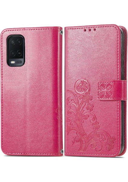 Oppo A54 4g Için Kılıf Kısa Kayış Dört Yapraklı Yonca Deri Kılıf Kapak Çevirin (Yurt Dışından)