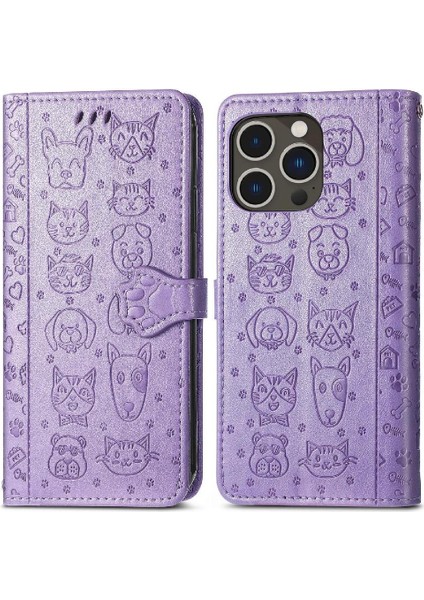 Iphone 14 Için Kılıf Pro Darbeye Kapak Kapak Kısa Kayış Karikatür Hayvanlar (Yurt Dışından)