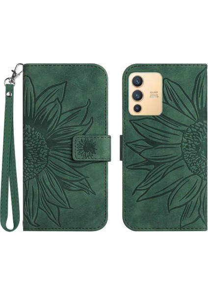 Kart Yuvaları Tutucu Flip Cüzdan ile Vivo V23 5g Kabartmalı Ayçiçeği Için Kılıf (Yurt Dışından)