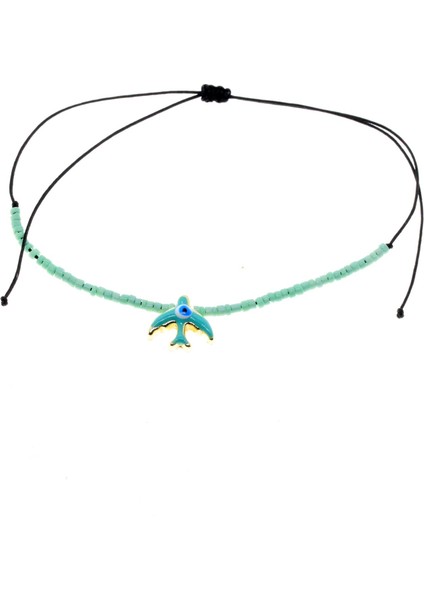 Altın Renk Su Yeşili Mineli Kuş Model Miyuki Bileklik - 2956