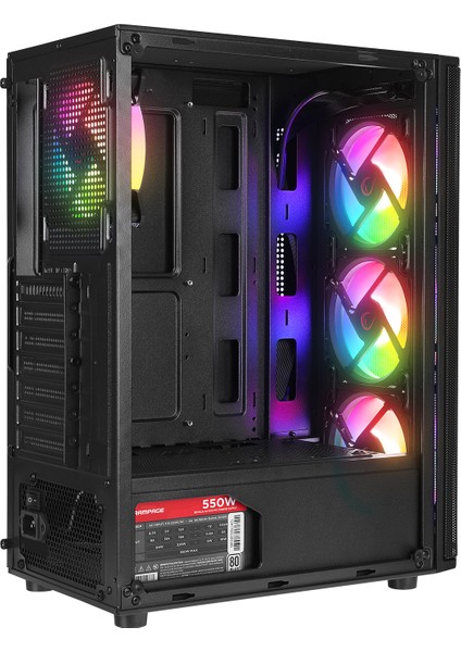 Helıos Mesh 550W 80+ 4X12CM Rgb Fan Atx Tempered Glass 2xusb2.0/1xusb3.0 Siyah Mıd Tower Gaming Kasa