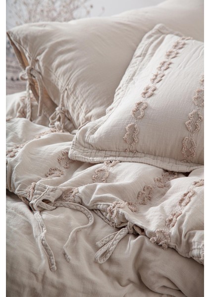 Sima Battal Boy Nevresim Takımı Organik Pamuk Müslin Brodeli Bej 240x220 cm modelleri