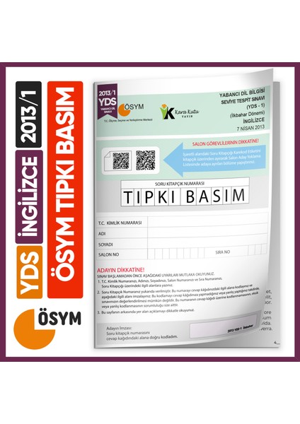 YDS 2013/1 ÖSYM Tıpkı Basım Çıkmış Soru Türkiye Geneli Deneme Kitapçığı