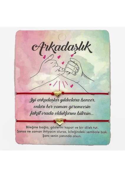 Altın Renk Kırmızı Ip Kalp Arkadaş Bilekliği - 1139