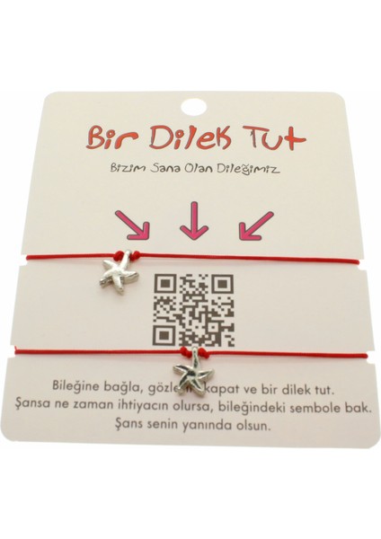 Gümüş Renk Kırmızı Ip Deniz Yıldız Arkadaş Bilekliği - 1857