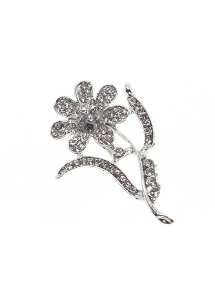 Gümüş Renk Çiçek Model Broş - 1708