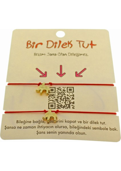 Altın Renk Kırmızı Ip Fil Arkadaş Bilekliği - 1875 fiyatları