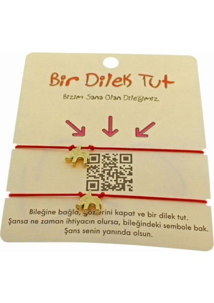 Altın Renk Kırmızı Ip Fil Arkadaş Bilekliği - 1875 modelleri