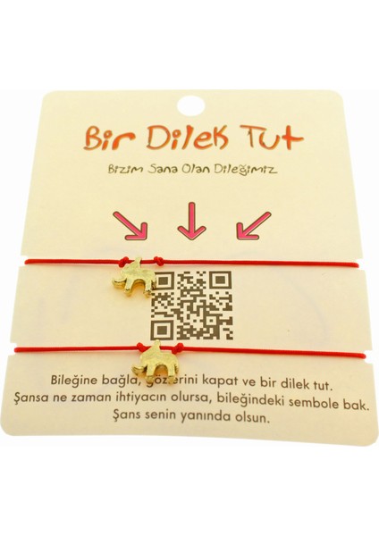 Altın Renk Kırmızı Ip Fil Arkadaş Bilekliği - 1875 indirimleri