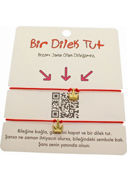 Altın Renk Kırmızı Ip Kral Taçı Arkadaş Bilekliği - 1874