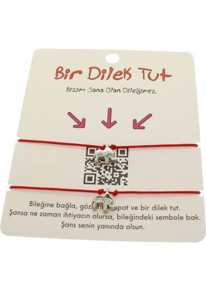 Gümüş Renk Kırmızı Ip Fil Arkadaş Bilekliği - 1855