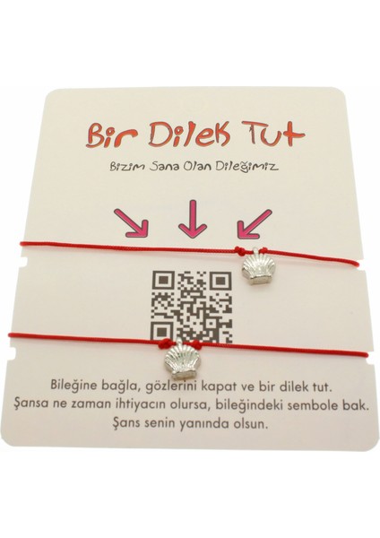 Gümüş Renk Kırmızı Ip Istiridye Arkadaş Bilekliği - 1858