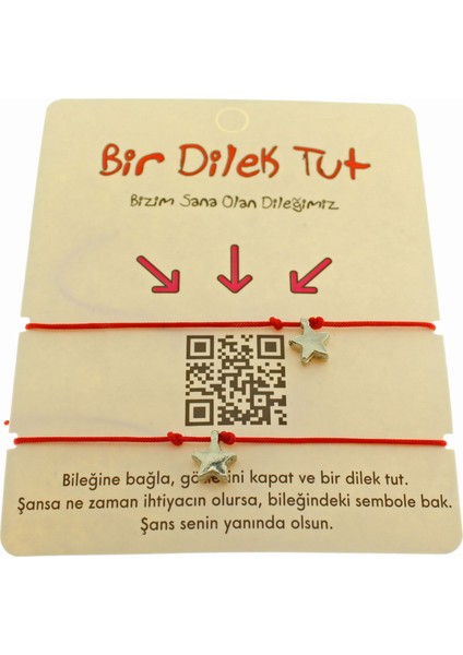 Gümüş Renk Kırmızı Ip Yıldız Arkadaş Bilekliği - 1863