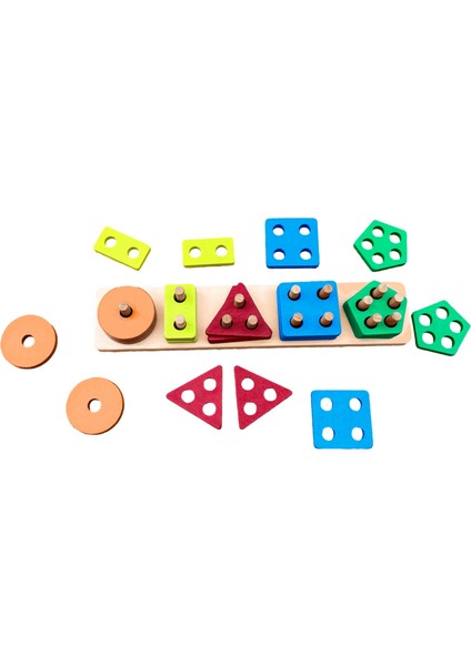 Wooden Toys Doğal Ahşap Eğitici Oyuncak Dikdörtgen 5'li Sütun Geometrik Şekil HMH-055