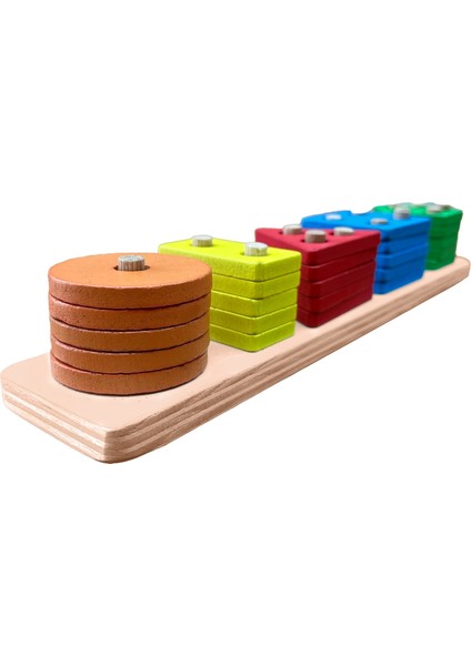 Wooden Toys Doğal Ahşap Eğitici Oyuncak Dikdörtgen 5'li Sütun Geometrik Şekil HMH-055