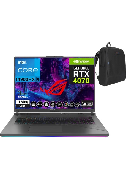 Rog Strix G18 Intel Core I9 14900HX 16GB Ddr5 Ram 1tb SSD RTX4070-140W 240HZ WINDOWS11PRO 18" Qhd+ Taşınabilir Bilgisayar G814JIR-N606234+WEBLEGELSINÇANTA