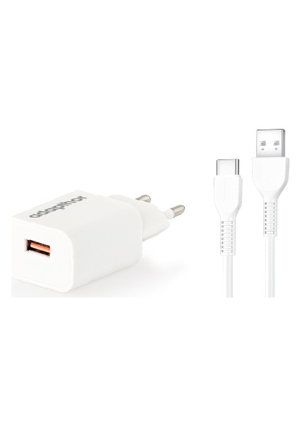 TTA150UT 18W 5V 3A/ 9V 2A/ 12V 1.5A Qc + USB To Type C 3A Kablolu Set Beyaz