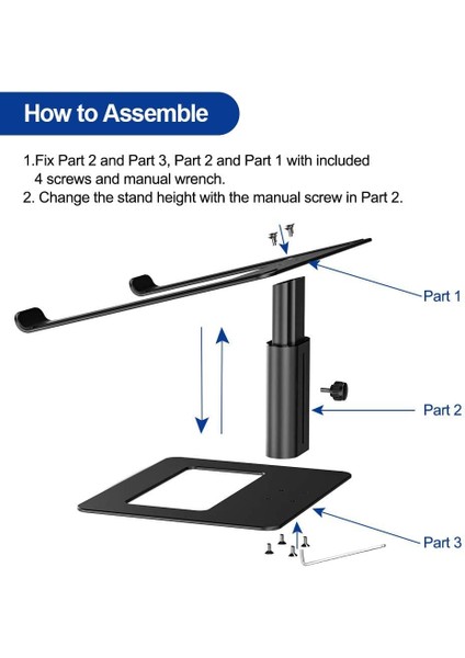 Masa Için Ayarlanabilir Dizüstü Bilgisayar Standı Asansörlü Laptop Standı 10- 17.3 İnç Yükseklik Ayarlı Sehpa Gri