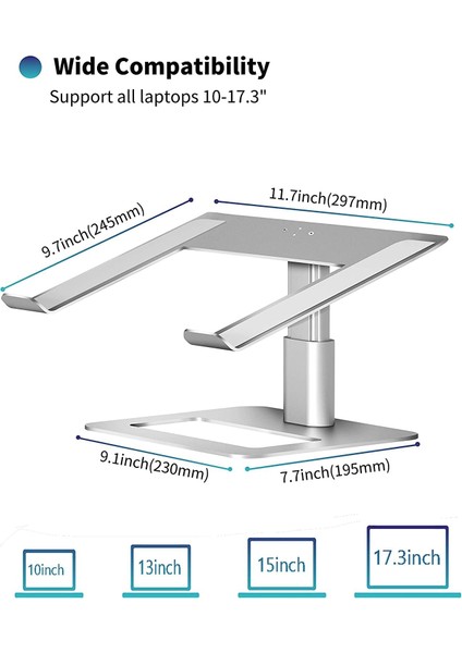 Masa Için Ayarlanabilir Dizüstü Bilgisayar Standı Asansörlü Laptop Standı 10- 17.3 İnç Yükseklik Ayarlı Sehpa Gri