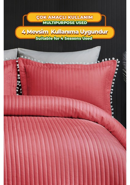 Kapitone Ponpon 3 Parça Yatak Örtüsü Çift Kişilik Kırmızı Günlük Pike Takımı fırsatları