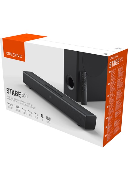 Stage 360 2.1 - Tv / Pc / Dolby Atmos ve Subwoofer Özellikli Soundbar, HDMI Arc / 2.0 ile Surround Ses, Bluetooth, Optik Giriş ve Ir Uzaktan Kumanda 240 W