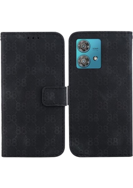 Motorola Kenar 40 Neo Pu Deri Kickstand Çift 8 Kabartmalı Telefon Kılıfı (Yurt Dışından)