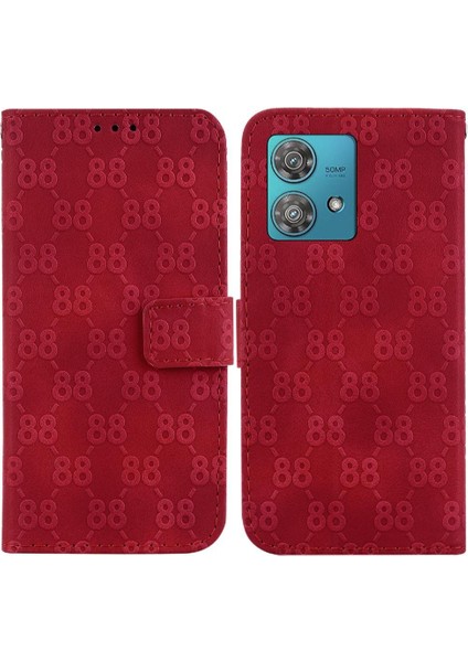 Motorola Kenar 40 Neo Pu Deri Kickstand Çift 8 Kabartmalı Telefon Kılıfı (Yurt Dışından)