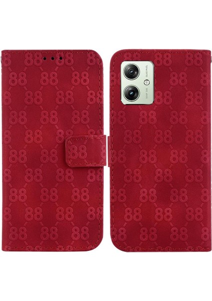 Motorola Moto G54 5g Için Pu Deri Kickstand Çift 8 Kabartmalı Telefon Kılıfı (Yurt Dışından)