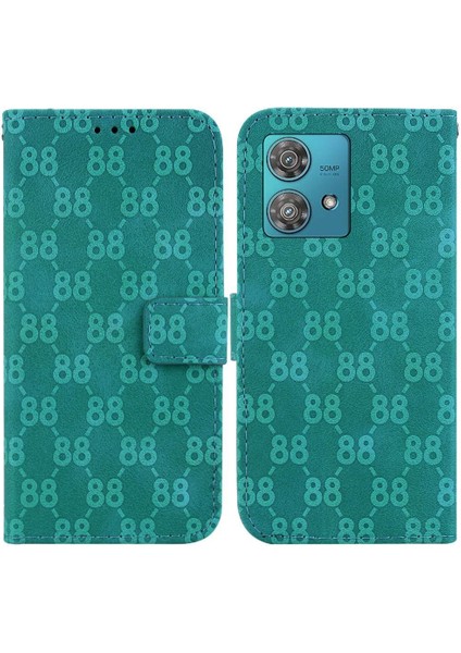 Motorola Kenar 40 Neo Pu Deri Kickstand Çift 8 Kabartmalı Telefon Kılıfı (Yurt Dışından)