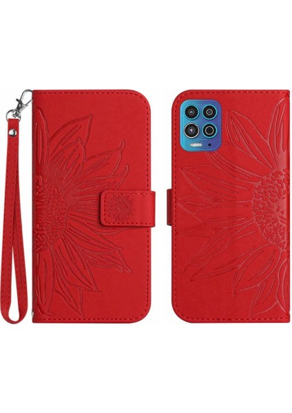 Motorola Moto G100 Kabartmalı Ayçiçeği Kart Yuvaları Tutucu Pu Telefon Kılıfı (Yurt Dışından)