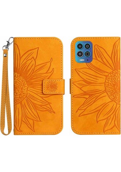 Motorola Moto G100 Kabartmalı Ayçiçeği Kart Yuvaları Tutucu Pu Telefon Kılıfı (Yurt Dışından)