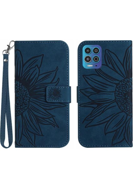 Motorola Moto G100 Kabartmalı Ayçiçeği Kart Yuvaları Tutucu Pu Telefon Kılıfı (Yurt Dışından)