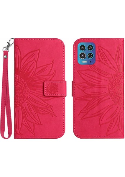 Motorola Moto G100 Kabartmalı Ayçiçeği Kart Yuvaları Tutucu Pu Telefon Kılıfı (Yurt Dışından)