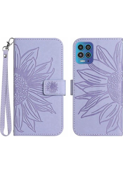 Motorola Moto G100 Kabartmalı Ayçiçeği Kart Yuvaları Tutucu Pu Telefon Kılıfı (Yurt Dışından)