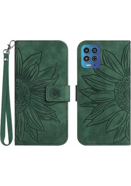 Motorola Moto G100 Kabartmalı Ayçiçeği Kart Yuvaları Tutucu Pu Telefon Kılıfı (Yurt Dışından)