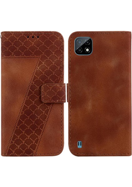 Realme C20/C11 2021 Flip Folio Için Kabartmalı Desen Pu Telefon Kılıfı (Yurt Dışından)