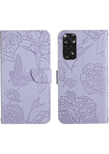 Xiaomi Redmi Için Not 11 4G/11S Çiçekler ve Kelebekler Darbeye Pu Telefon Kılıfı (Yurt Dışından)