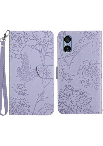 Sony Xperia 5 V Için Darbeye Deri Bilek Kayışı ile Pu Flip Telefon Kılıfı (Yurt Dışından)