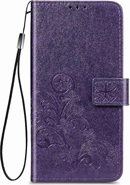 Realme C15 Zarif Iş Dört Yapraklı Yonca Flip Kapak Için Kılıf Kısa (Yurt Dışından)