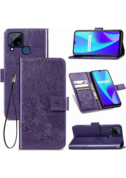 Realme C15 Zarif Iş Dört Yapraklı Yonca Flip Kapak Için Kılıf Kısa (Yurt Dışından) fiyatları