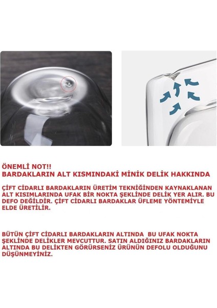 2 Adet Çift Cidarlı 250 ml Kulplu Cam Çay Kahve Süt Kupa, Borosilikat Bardak