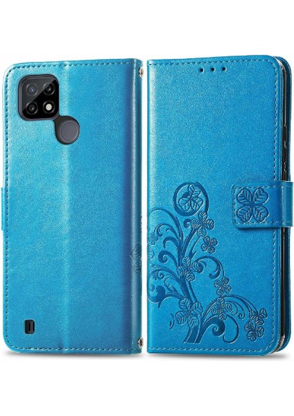 Realme C21Y Dört Yapraklı Yonca Kısa Kayış Deri Kılıf Kapak Kapak (Yurt Dışından)