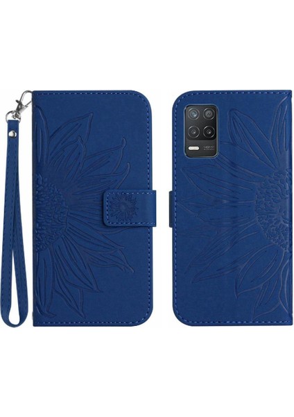 Kart Yuvaları Tutucu Kısa Kayış ile Realme 8 5g Kabartmalı Ayçiçeği Için Kılıf (Yurt Dışından)