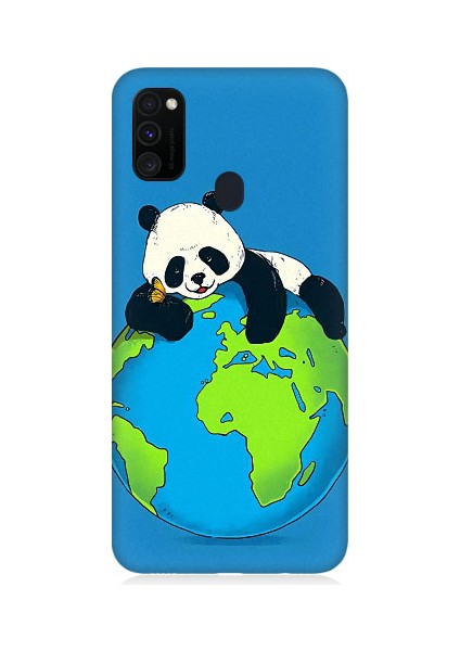 Samsung Galaxy M30S Uyumlu Yorgun Panda ve Dünya Desenli Silikon Kılıf