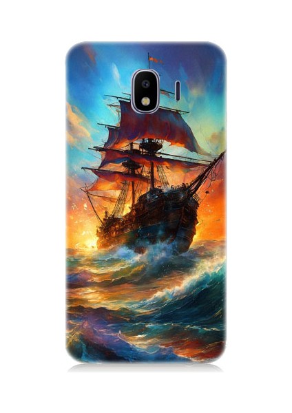 Samsung Galaxy J4 Duo Uyumlu Kızıl Deniz Yelkenli Gemi Desenli Silikon Kılıf
